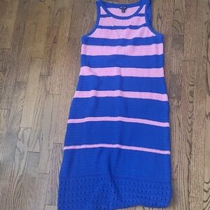 Blue and Pink Striped Sleeveless Dress